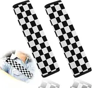 AUEFUDQ Seat Belt Pads, Children's Car Seat Belt, Shoulder Pads, Belt Cushion, Protective Cushion and Velvet Bag, Large for More Comfort on the Travel, Black and White Chess Pattern, Pack of 2