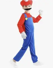 Super Mario Brothers Costume for Kids Cosplay Halloween Large