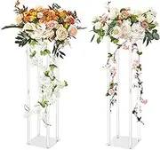 VEVOR 2PCS 31.5inch/80cm High Wedding Flower Stand, with Acrylic Laminate,Acrylic Vase Column Geometric Centerpiece Stands, Floral Display Rack for T-Stage Events Reception, Party Decoration Home