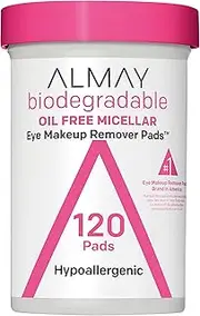 Almay Biodegradable Makeup Remover Pads, Micellar Gentle, Hypoallergenic, Fragrance-Free, Dermatologist & Ophthalmologist Tested, 120 count (Pack of 1)
