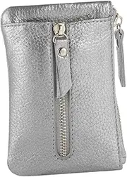 [LALADEFIEE] Compact Keychain Wristlet Portable Wallet Purse for Keys Bills Simple Handbag Zipper Change Purse for Men Women, Silver, 12.5X8.5CM