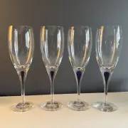 4 Orrefors Crystal Intermezzo Blue Stemware Claret Wine Glasses New In Boxes