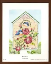 Deb Collins Signed Art Print, Home Sweet Home Birdhouse Bird NEW Sealed Vtg 1998