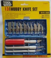 NEW Tool Shop 13 piece Hobby Knife Set ~ 3 blade holders + magnetic case