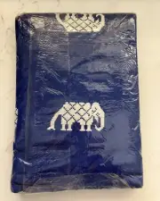 SQUARE Bridge blue tablecloth 4 napkins EMBOIDERED ELEPHANTS ~ new Thailand