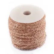 100m/roll Rose Gold Cable Chains Unwelded Metal Cross Chains Findings 3x2x0.6mm