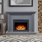 New Grey Kingsley 2000W Electric Fireplace Mantel Suite – Flame Effect with Wood
