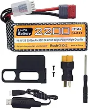 Fytoo 11.1V 2200mAh 35C 3S Lipo Battery with T Plug and USB Charging Cable Suitable for MJX H16P H16E H16GT H16BM H16PL 14301 RC Car High-Speed Drift Model Toy Car Upgrade Battery