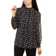 NEW ANNE KLEIN BLACK CAREER CHIFFON TUNIC BLOUSE SIZE M
