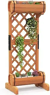 Costway 2-in-1 Raised Garden Bed with Trellis, Removable Planter Boxes with Lattice Trellis, 113 cm Vertical Wood Flower Bed for Vine Climbing Plants, Vegetables & Herbs, Orange