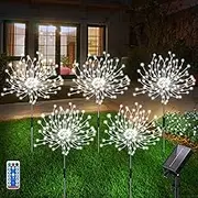 Solar Garden Lights, 5 Pack 120 LED Waterproof Solar Firework Lights are 8 Modes Decorative Sparkles Stake Landscape Outdoor Light, Copper Wire Lamp for Backyard Lawn Patio Decor(Cold White)