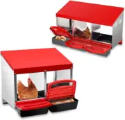 VAKA Chicken Nesting Boxes, 2 Hole Metal Chicken Egg Laying Box with Swing Perch