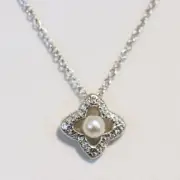 DAVID YURMAN NEW 18K White Gold Venetian Quatrefoil Pearl & Diamond Necklace