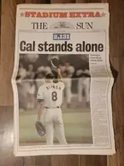 Cal Ripken Stands Alone The Sun Newspaper Baltimore Orioles 2131 Streak 9/6/1995