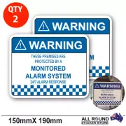 2 x REVERSE PRINTED - Alarm System Monitored Warning Security Stickers