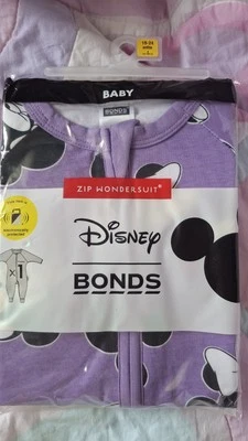 NEW Bonds Disney Zippy Wondersuit - Size 2 Mickey Minnie Purple