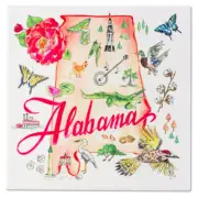 State of Alabama Alligator Butterfly Lighthouse 8x8 In. Ceramic Trivet Kitchen