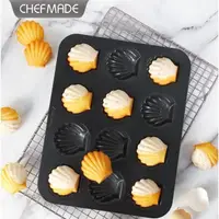 在飛比找momo購物網優惠-【Chefmade學廚原廠正品】黑色不沾12連瑪德蓮蛋糕模(