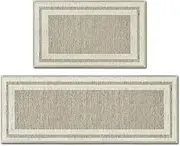 Artoid Mode Rubber Non-Slip Washable Absorbent Kitchen Rugs and Mats Set of 2, Kitchen Mats for Floor Kitchen Runner Hallway Laundry Room in Front of Sink Beige Grey - 43 x 73 and 43 x 118 cm