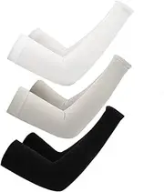 3 Pairs - Arm Cooling Sleeves UV Sun Protection Arm Sleeves for Women Men Youth, MH MOIHSING Arm Warmers for Cycling Driving Outdoor Sports Basketball Sleeves,Arm Compression Sleeves Black White Grey