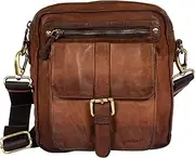 [AVIREX] Bell Collection Leather Messenger Bag for Men - Vintage Style Hand Tufted Genuine Leather Zip Pockets with Magnetic Button - Adjustable and Removable Shoulder Strap