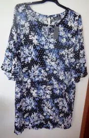 "Autograph" Blue Print Bell Sleeve Dress, Size 24, BNWT