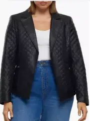 River Island Women Black Quilted Faux Leather Blazer US 16 Nordstrom Sold Out