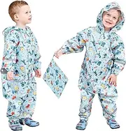 [Domueay] Raincoat Children's Boys Rain Suit Breathable Waterproof Hood One Piece Lightweight Mud Suit Outdoor Overall Rain Clothing for Toddler Baby 1-9 Years, lightblue, 1-3 Jahre