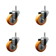 3.5 Inch Orange Poly Wheel Swivel 7/16 Inch Grip Ring Stem Caster Set