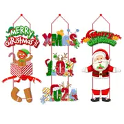 9 Pcs Christmas Door Hanger New Year Party Pendants Santa Claus Banner For Home