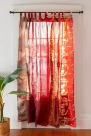 1 pc Indian Vintage Sari Patchwork Curtain Drape Window Decor Silk Red Curtain