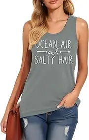 [BQG] Womens Beach Tank Tops Summer Shirts-Sleeveless Shirt Workout Shirts Loose Fit Running Vacation T-Shirt