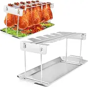 YIGECHENXIN Kitchen Barbecue Rack, 304 Stainless Steel Air Fryer Skewer Rack with 12 Skewer for Grilling Home Kitchen Kabobs