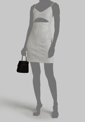$553 Alice + Olivia Woman's White Sequined Cutout V-Neck Bodycon Dress Size 10