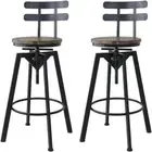 Levede Bar Stool Industrial Adjustable Swivel Stools Backrest Wood Kitchen Co...