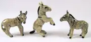 Miniature Porcelain Hand Painted Figurine -Set/3 Grey Donkey (Mini-Tiny)
