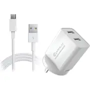 Sansai Dual USB Wall Charger w/USB C Charging Cable White