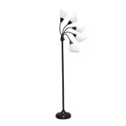 5 Light Adjustable Gooseneck Black Floor Lamp with White Shades
