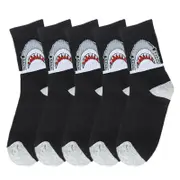 ANYSOX 5 Pairs Size 4-9 Black Sports Socks Long Casual Shark Print Hip-hop breathable Unisex Skateboard Knitted Casual Sports Fashion
