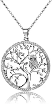 925 Sterling Silver Owl Tree of Life Pendant Necklace with 18 Inch Chain