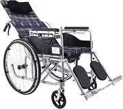 Z&y GLAa Manual Wheelchair,Half-Lying Self Propelled Wheelchair with Commode and Detachable Headrest, Elevating Leg Rest Comfortable Durable/Plaid O* Cloth