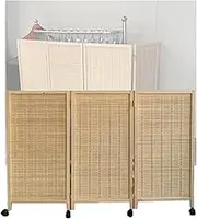 Short Room Divider,3/4/5/6/7/8Panel Portable Folding Folding Screen,Hand Woven with Rotating Wheel,for School Kindergarten(100x40cm-3panel)
