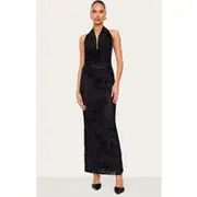 Black Devore Cowl Neck Maxi Dress, Plum