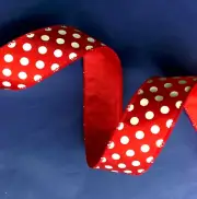 Christmas Red Satin White Polka Dot 1.5" x 5 yd Wired Ribbon Lady Bug Valentine