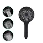 WELS Large Hand Held Shower Head 3-Mode Spray Black Round Bathroom