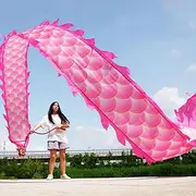 MIXXON Lightweight Dragon Poi Set with Rainbow Twirler Silk Dragon Dance Ribbon, Gymnastics Shaking Poi Including Bag and Head for Kite Exercise Streamer,Pink,8m(26.2ft)