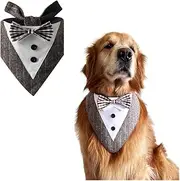 Dog Tuxedo, Dog Wedding Bandana Collar with Bow Tie, Adjustable Dog Tux Formal Dog Costumes for Small Medium Large Dogs (Brown, M)