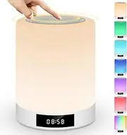 Night Lights Bluetooth Speaker, Ranipobo Wireless Stereo Speaker with Alarm Clock, MP3 Music Player, FM Radio, Touch Control LED Lamp Dimmable Warm Lights & 7 Colors Themes for Kids, Party, Bedroom