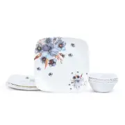 Melamine Square Full Dinner Plates & Bowl 11 Inches Floral Print Pack of 8