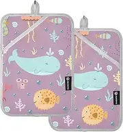 Oven Pot Holders Heat Resistant Cartoon Colorful Underwater Animal World Potholders for Kitchens with Pockets Hot Pot Holders Pads Oven Mitts 2 Pack